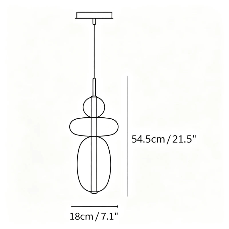 Glass Totem Pendant Light Style D Line Art Dimension Diagram
