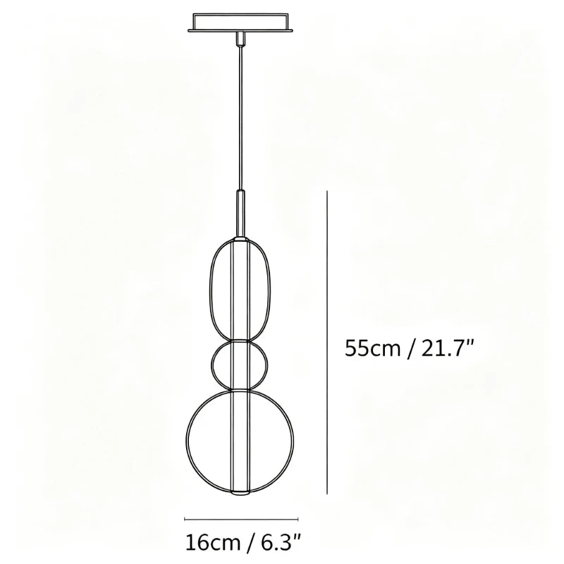 Glass Totem Pendant Light Style E Line Art Dimension Diagram