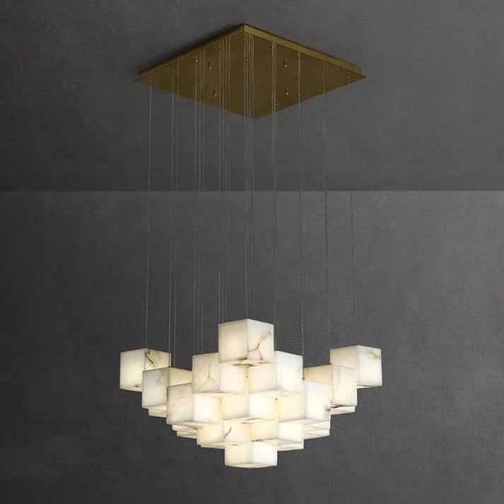 Square Alabaster Cube Chandelier Studio Display