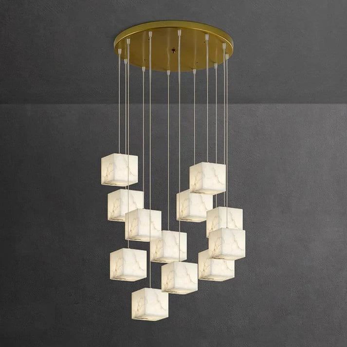 Round Canopy Alabaster Cube Pendant Light Studio Display
