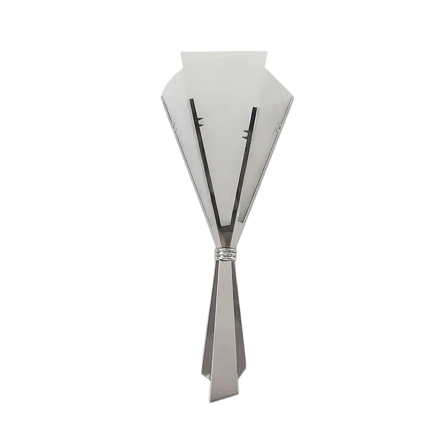 Modern Silver Finish and Alabaster Fan Wall Sconce with Bow-Tied Metal Center and Warm Light on Pure White Background