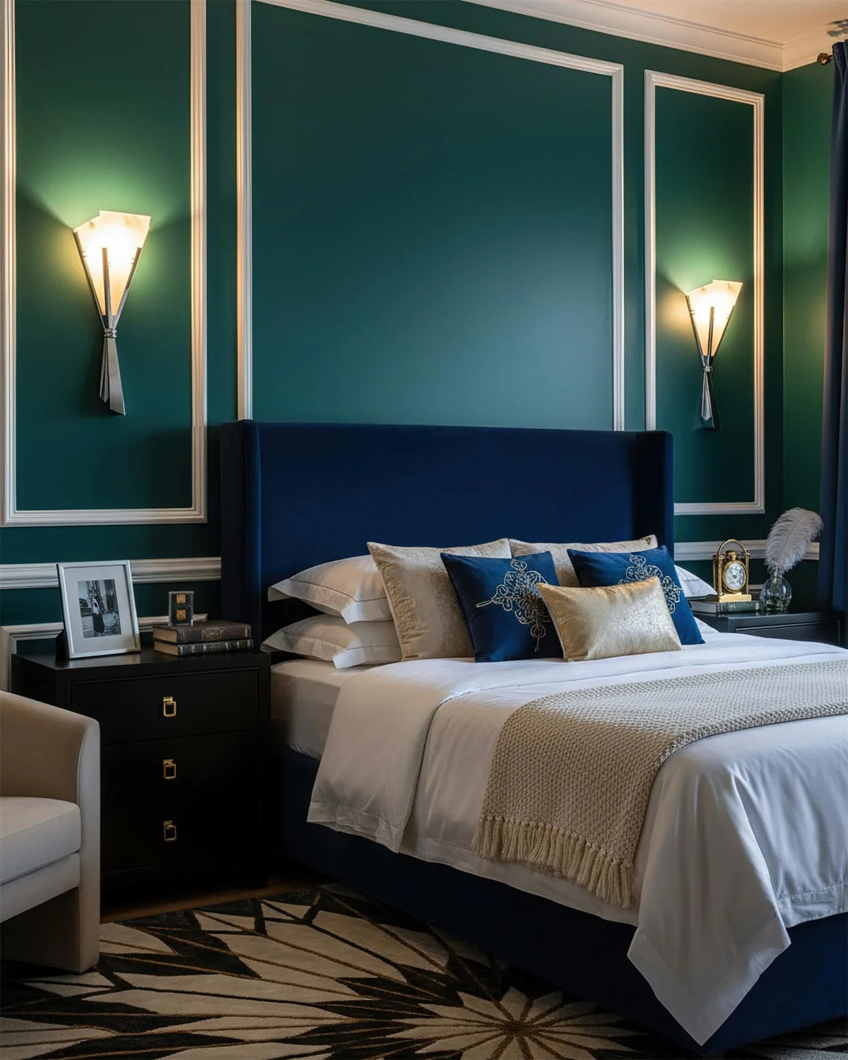 Modern Alabaster Fan Wall Sconce in Elegant Master Bedroom Setting