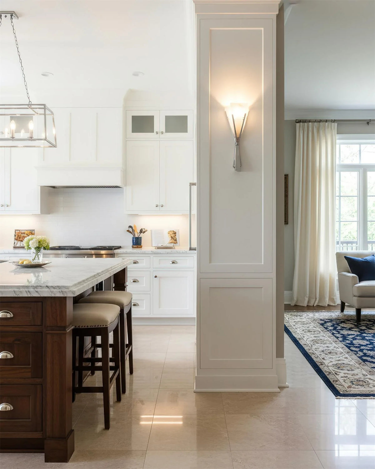Modern Silver Finish Alabaster Wall Sconce in Luxury Kitchen Area