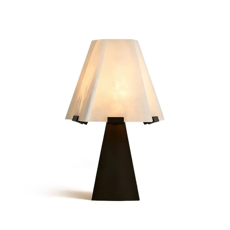 Modern Black Base and Pleated Alabaster Table Lamp with Cone Stand on Pure White Background