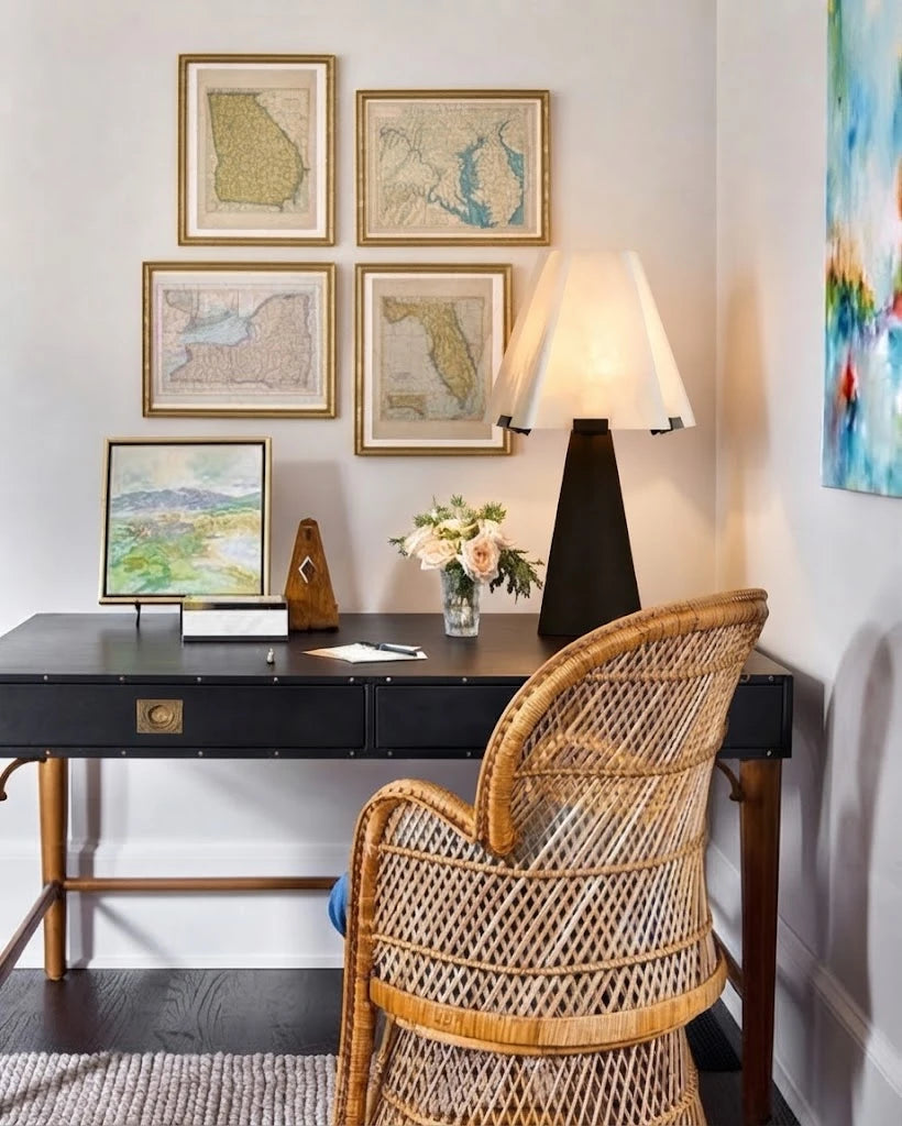 Modern Pleated Alabaster Table Lamp in Home Office Workspace