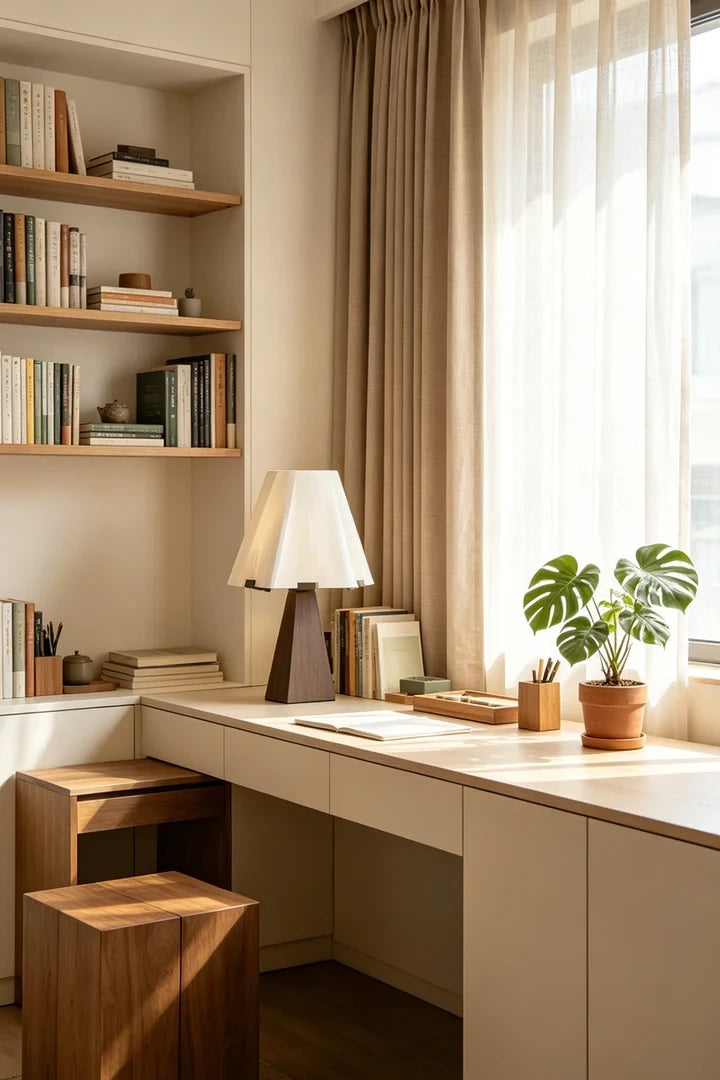 Modern Black Base Pleated Table Lamp in Minimalist Study Room