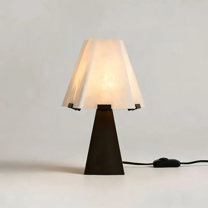 Illuminated Modern Pleated Alabaster Table Lamp Studio Display