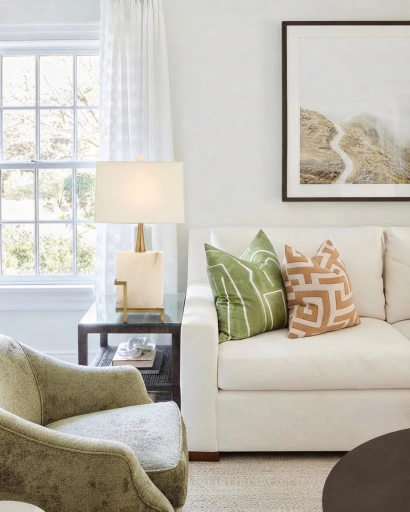 Modern Alabaster Rectangular Table Lamp in Bright Living Room