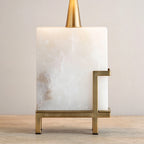 Illuminated Modern Brass Alabaster Rectangular Table Lamp Studio Shot on Pure White Background