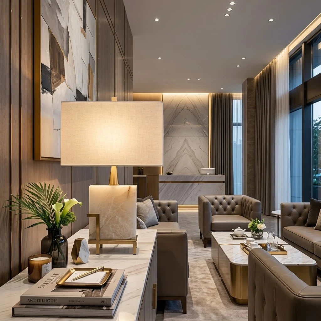 Modern Alabaster Rectangular Table Lamp in Luxury Living Space