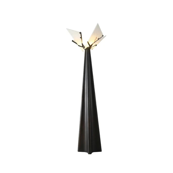 Modern Geometric Triangular Alabaster Cone Floor Lamp on Pure White Background