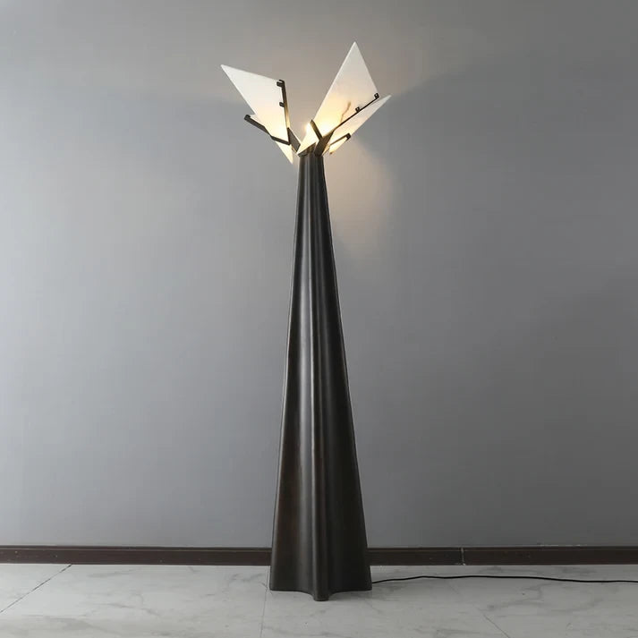 Illuminated Triangular Alabaster Cone Floor Lamp Studio Display