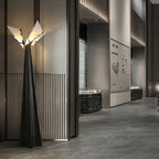 Geometric Alabaster Cone Floor Lamp Over Commercial Showroom