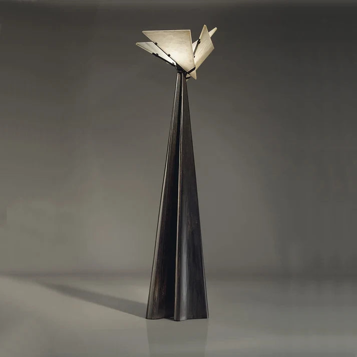 Modern Triangular Alabaster Cone Floor Lamp Studio Display