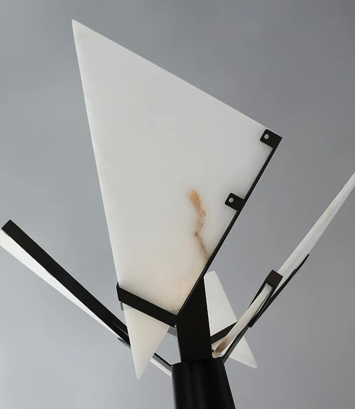 Close Up View of Triangular Alabaster Shade and Brass Hardware
