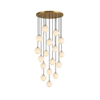 Modern Brass Alabaster Globe Staircase Chandelier on Pure White Background