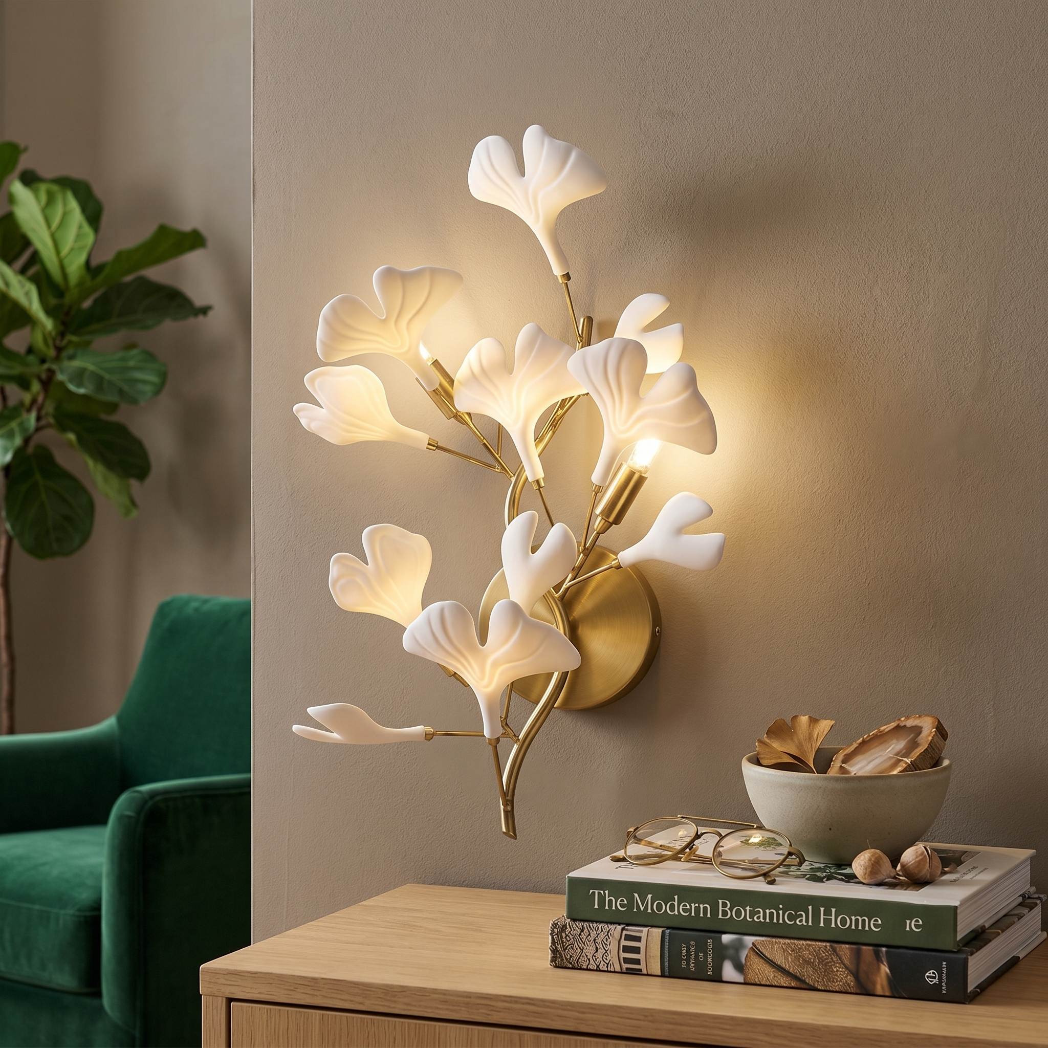 Ginkgo Ceramic Branch Sconce