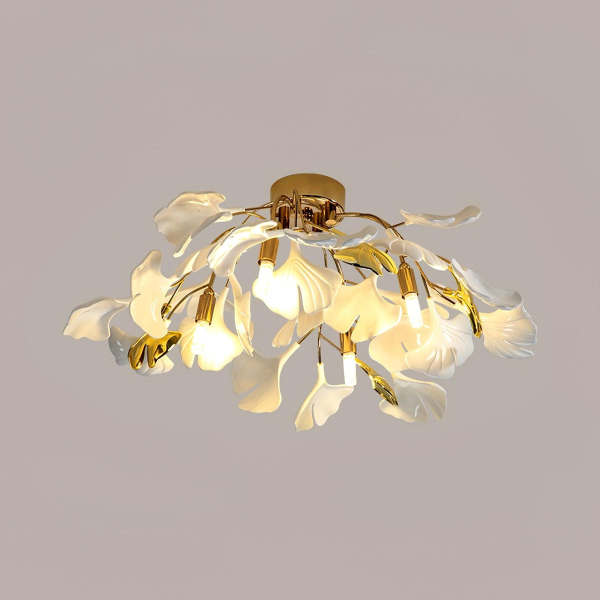 Large Brass Ginkgo Leaf Flush Mount Light Studio Display