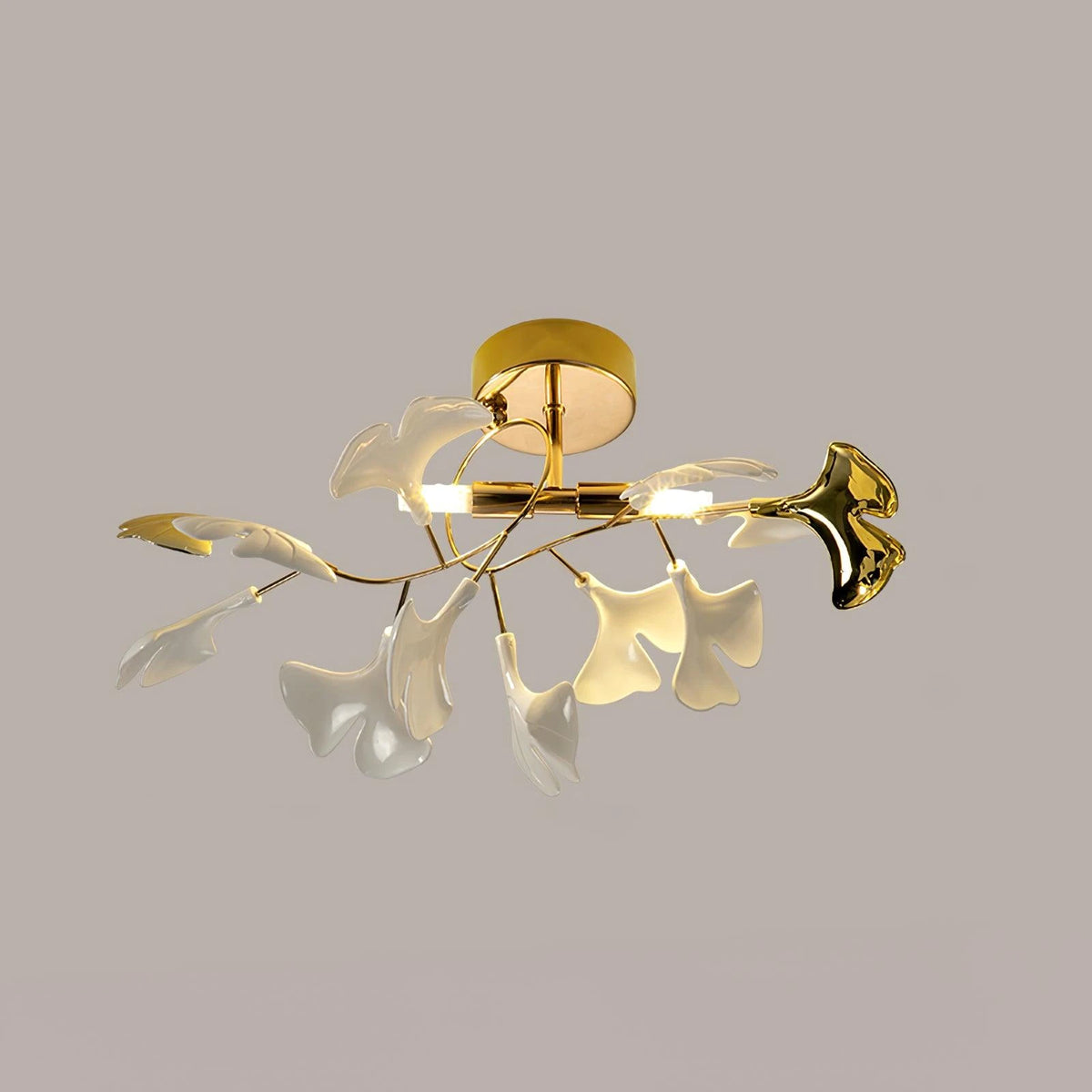 Small Brass Ginkgo Leaf Flush Mount Light Studio Display