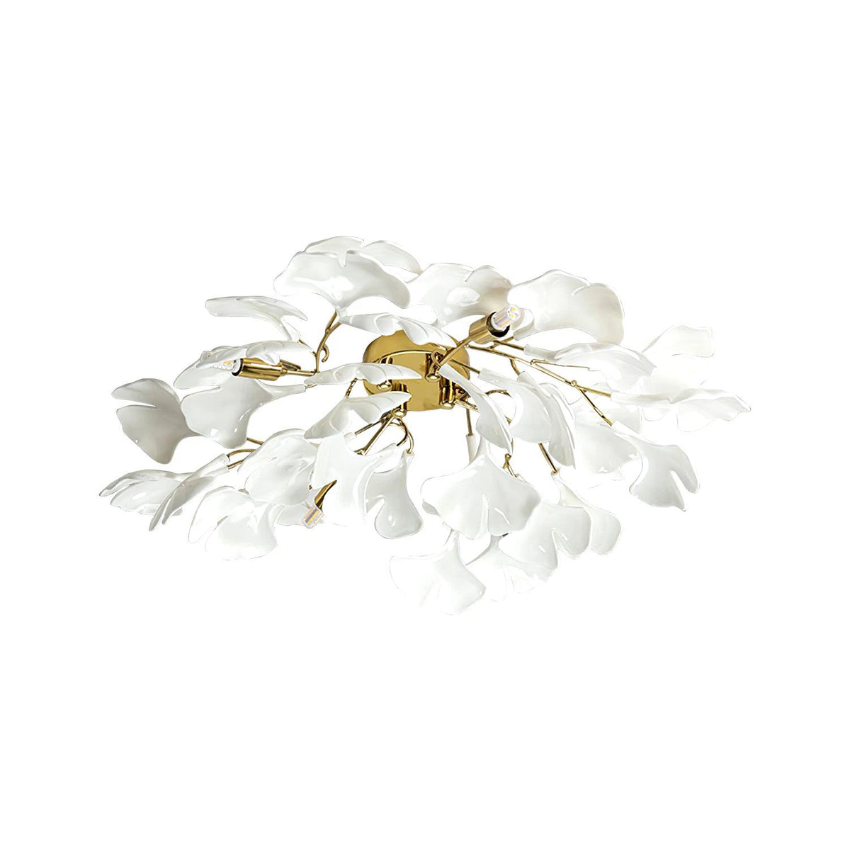 Modern Brass Ginkgo Leaf Flush Mount Ceiling Light on Pure White Background