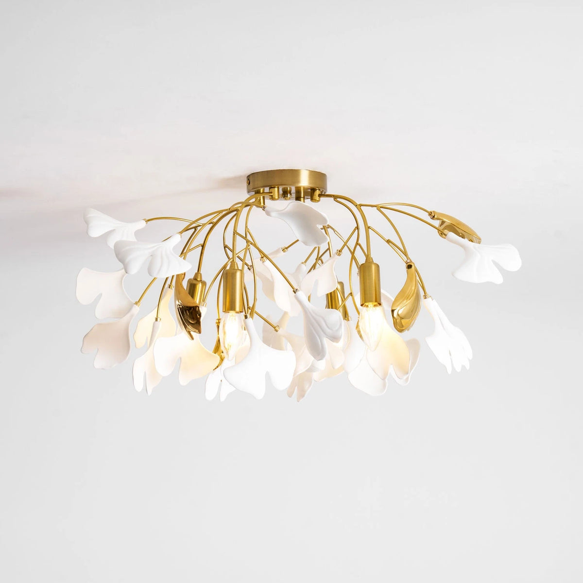 Brass Ginkgo Leaf Flush Mount Light Studio Product Shot