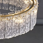 Close Up View of Illuminated Crystal Irregular Disc Glass Texture and Ring Structure