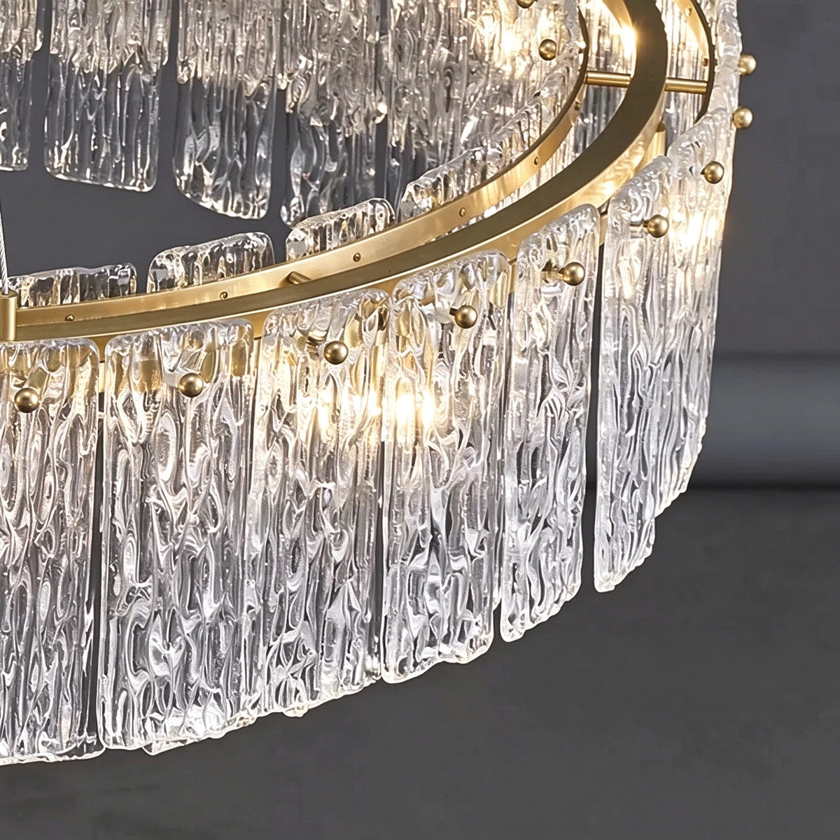 Close Up View of Illuminated Crystal Irregular Disc Glass Texture and Ring Structure