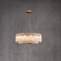 Illuminated Modern Brass Crystal Irregular Disc Single-Tier Chandelier Studio Shot on Dark Background