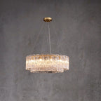 Illuminated Modern Brass Crystal Irregular Disc Single-Tier Chandelier Studio Shot on Dark Background