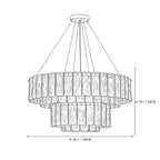 Modern Crystal Irregular Disc Art Glass Multi-Tier Chandelier Line Art Dimension Diagram