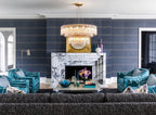 Modern Brass Crystal Multi-Tier Chandelier in Formal Living Room