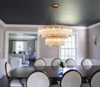 Modern Crystal Irregular Disc Art Glass Multi-Tier Chandelier in Formal Dining Room