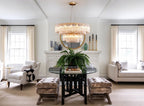 Modern Crystal Irregular Disc Art Glass Multi-Tier Chandelier in Classic Living Space