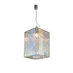 Modern Silver and Crystal Block Art Glass Single Pendant Light with Chrome Canopy on Pure White Background