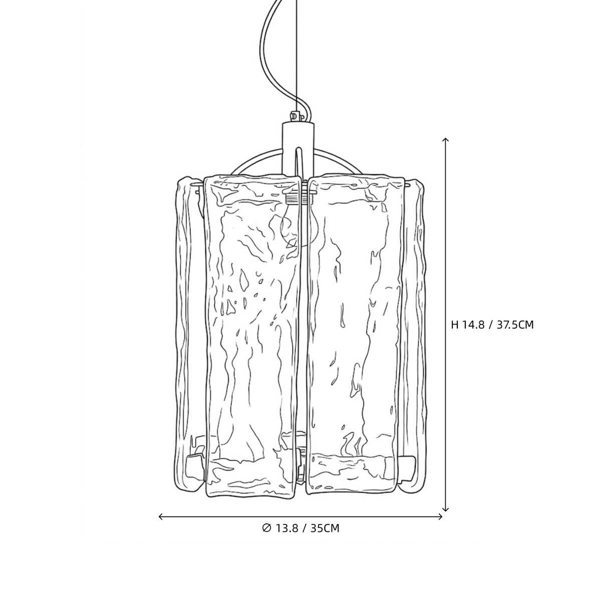 Modern Crystal Block Art Glass Pendant Light Line Art Dimension Diagram