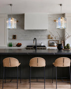 Modern Silver Crystal Block Pendant Light Over Kitchen Island