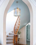 Modern Crystal Block Art Glass Pendant Light in Grand Staircase Foyer