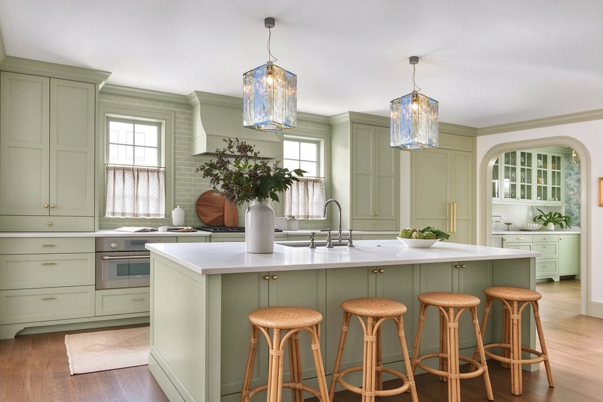 Modern Crystal Block Art Glass Pendant Lights Over Kitchen Island