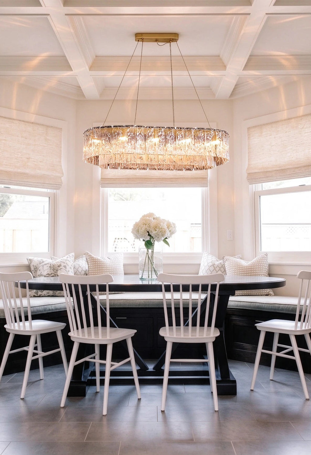Modern Crystal Irregular Disc Art Glass Linear Chandelier Over Dining Nook
