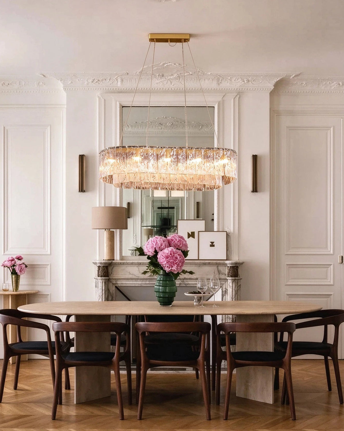 Modern Crystal Irregular Disc Art Glass Linear Chandelier in Grand Hallway Foyer