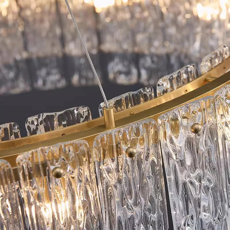 Close Up View of Modern Brass Frame and Illuminated Crystal Glass Texture Details