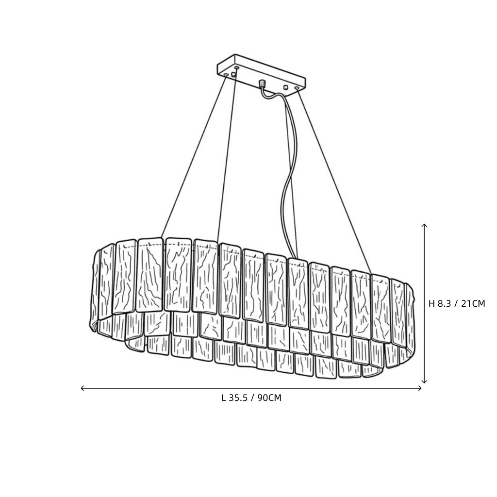 Modern Crystal Irregular Disc Art Glass Linear Chandelier Line Art Dimension Diagram