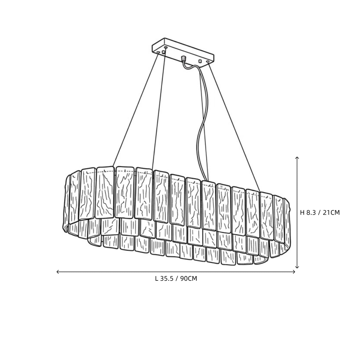 Modern Crystal Irregular Disc Art Glass Linear Chandelier Line Art Dimension Diagram