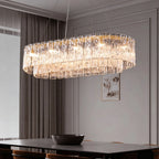 Modern Crystal Irregular Disc Art Glass Linear Chandelier in Elegant Living Space