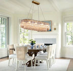 Modern Crystal Irregular Disc Art Glass Linear Chandelier in Contemporary Dining Area
