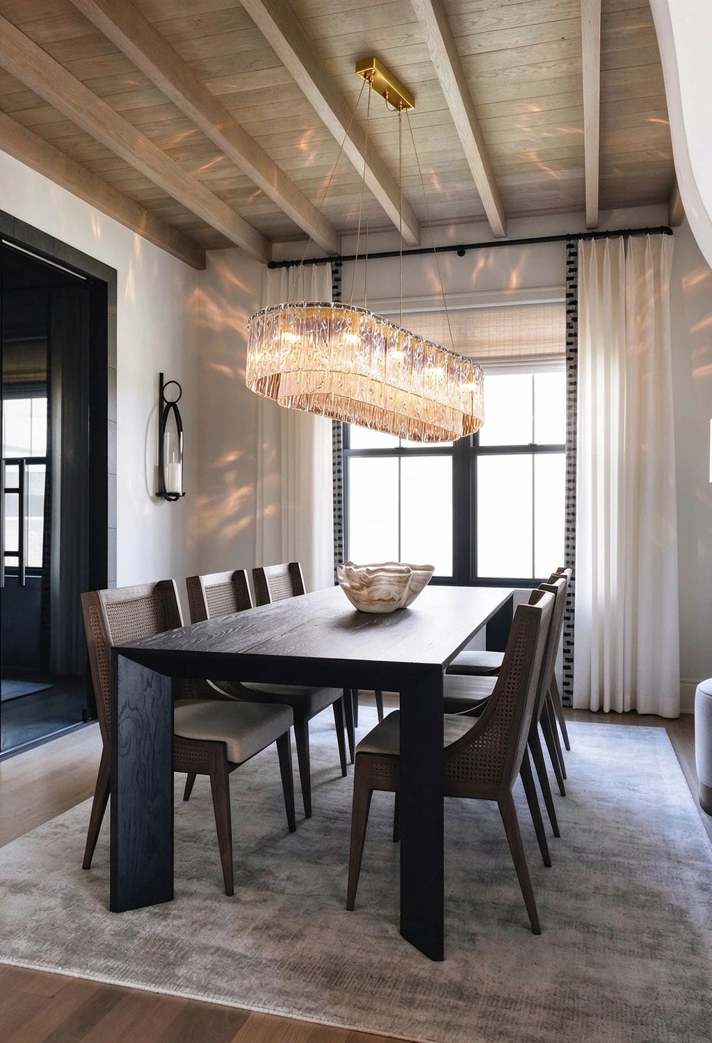 Modern Brass Crystal Irregular Disc Linear Chandelier in Retro Lounge Bar Setting