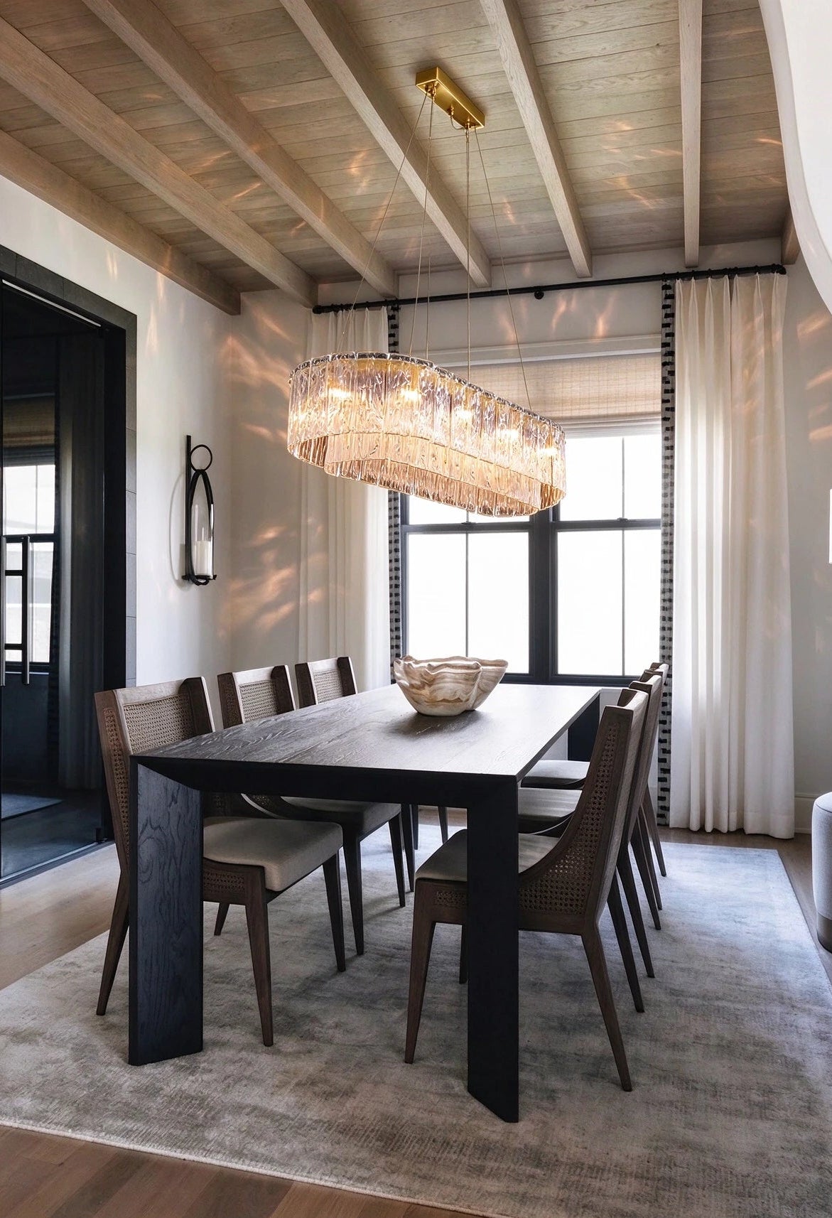 Modern Brass Crystal Irregular Disc Linear Chandelier in Retro Lounge Bar Setting