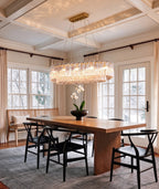Modern Crystal Irregular Disc Art Glass Linear Chandelier in Cozy Dining Space