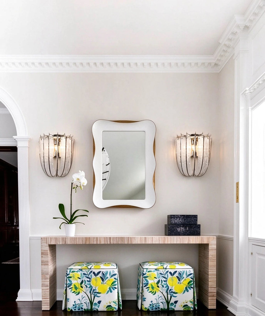 Modern Vertical Crystal Strip Wall Sconces in Entryway Foyer