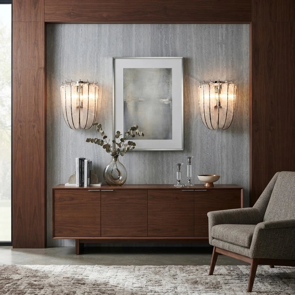 Modern Vertical Crystal Strip Art Wall Sconce Over Credenza